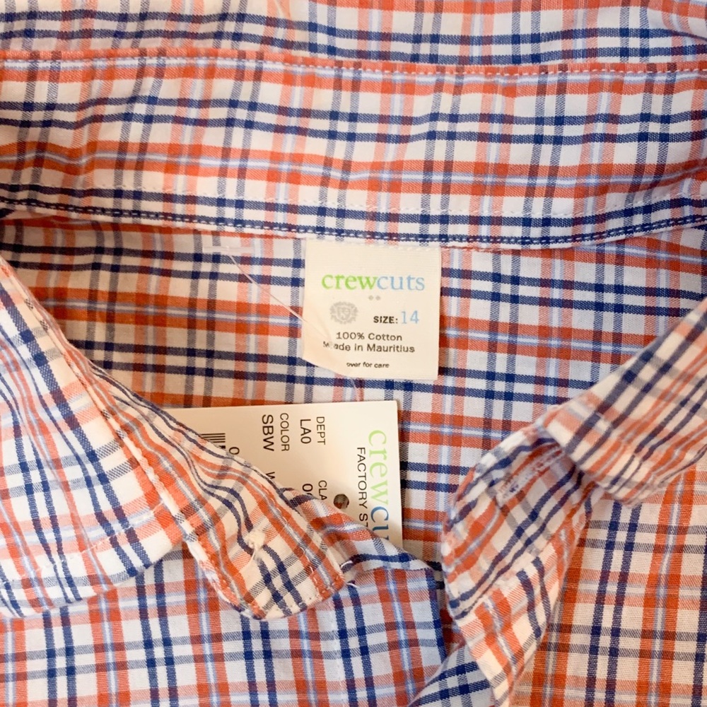 NWT CrewCuts plaid button down - Boys 14